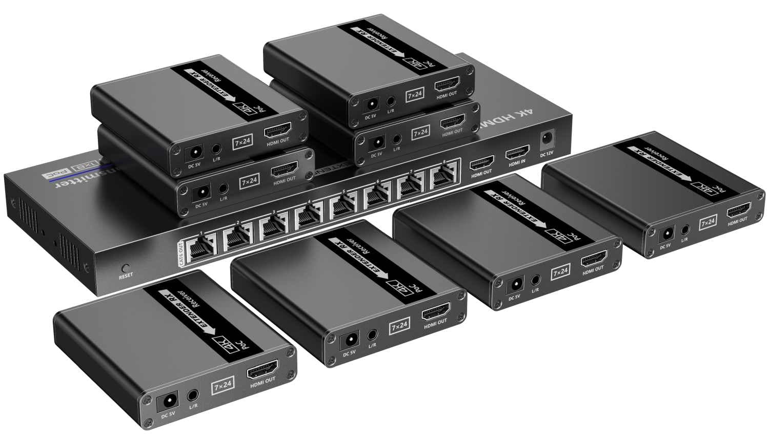 HDMI 1-8 splitter+extender po CAT6 6a 7, 4k,až 70m