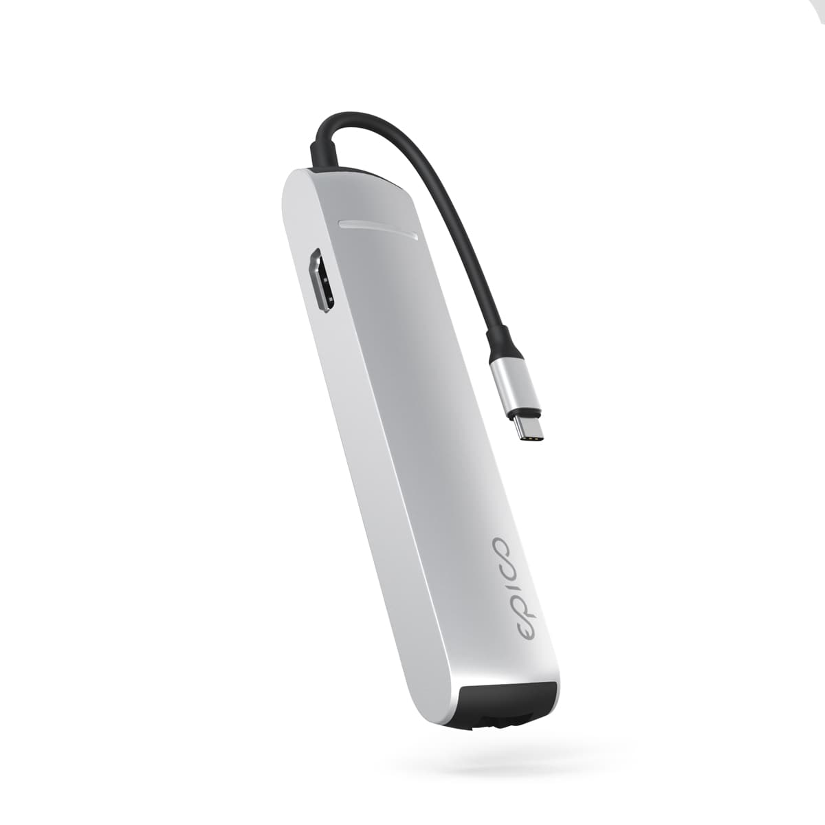 Epico 6v1 Slim Hub 8K s USB-C konektorem - stříbrná
