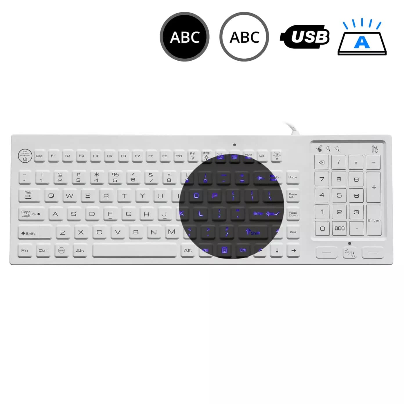 Silikonová antibakteriální klávesnice s touchpadem podsvícená, CZ, USB, IP68