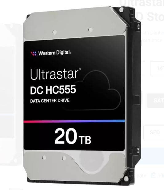 WD Ultrastar DC HC555 20TB HDD 3.5" SATA M.2 SATA 7200 RPM Stříbrná 5R