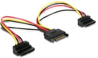 Kabel SATA napájecí na 2x SATA 90°, rozdvojka,15cm