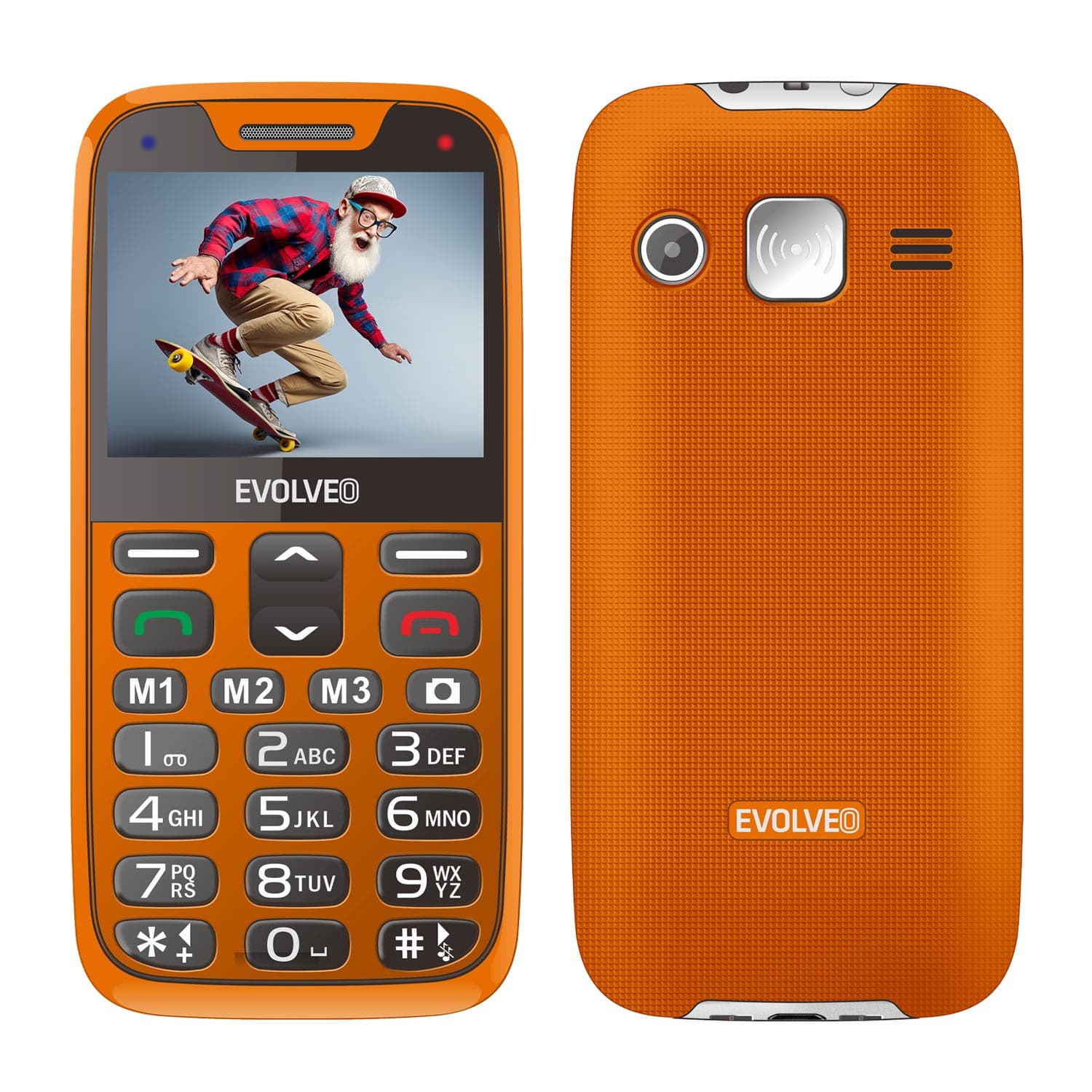 EVOLVEO EasyPhone XR, mobilní telefon pro seniory s nabíjecím stojánkem, oranžový