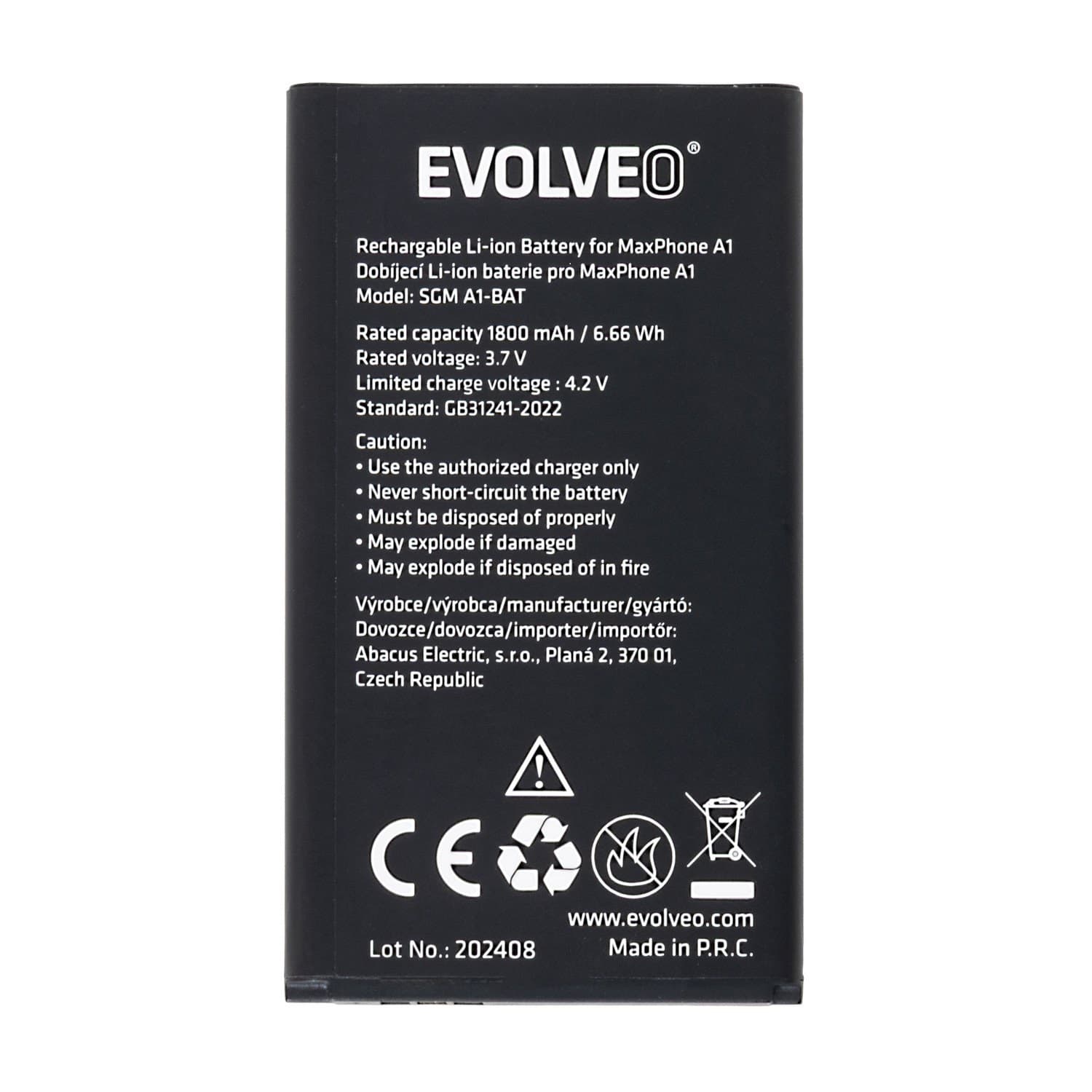 EVOLVEO orig. baterie 1800 mAh pro MaxPhone A1, StrongPhone Q1 Z4 W4