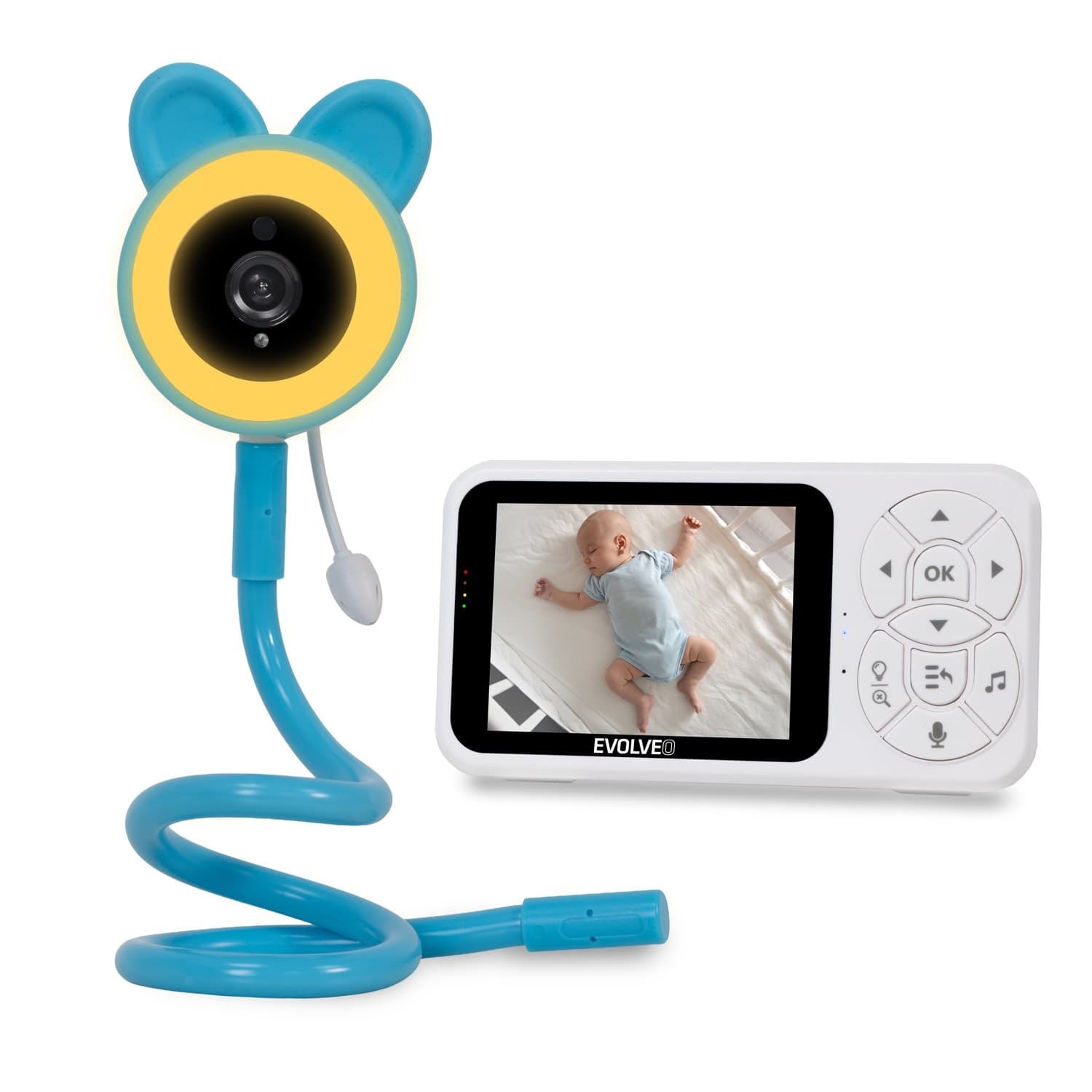 EVOLVEO Baby Monitor N35, dětská chůvička s kamerou,VOX,teploměr,noční vidění,RGB světlo, Modrá