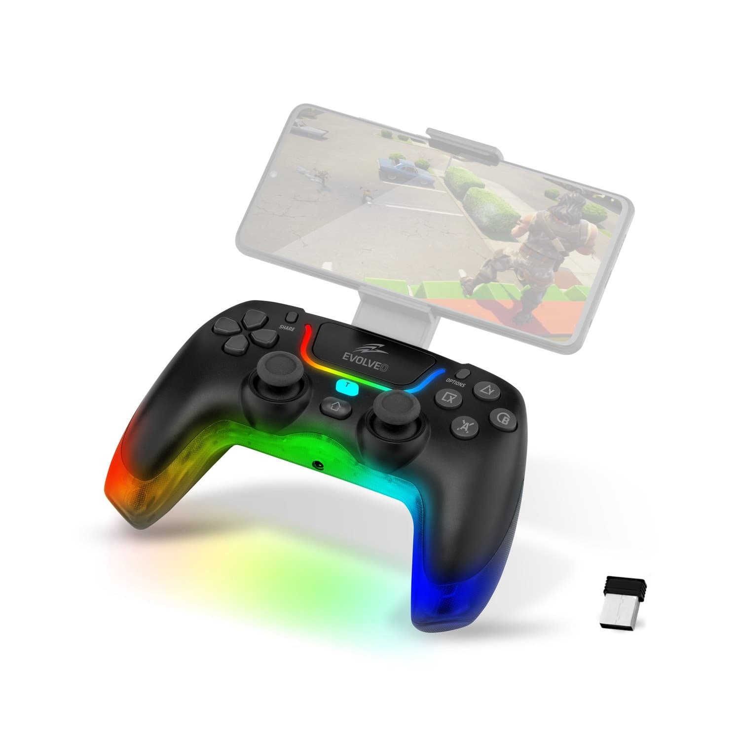 EVOLVEO Ptero2, bezdrátový & drátový gamepad pro PC, PS3 4 5, iOS, Android, Switch, černý