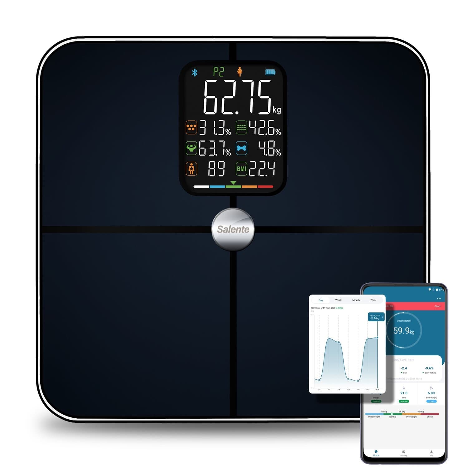 Salente BodyFit, chytrá osobní diagnostická fitness váha, Bluetooth, černá