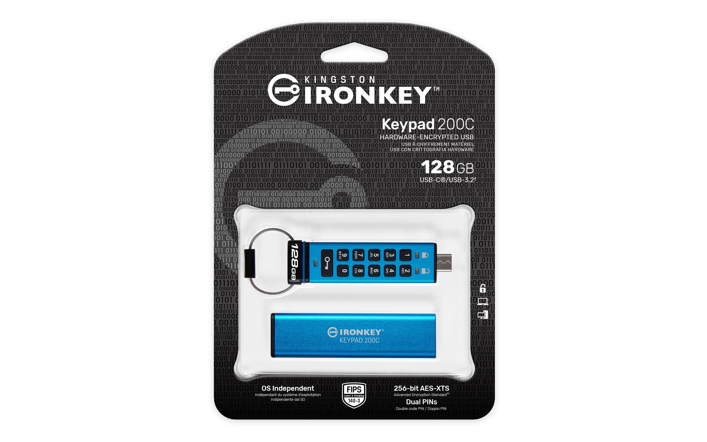 Kingston Ironkey Keypad 200C 128GB USB 3.0 USB-C Modrá