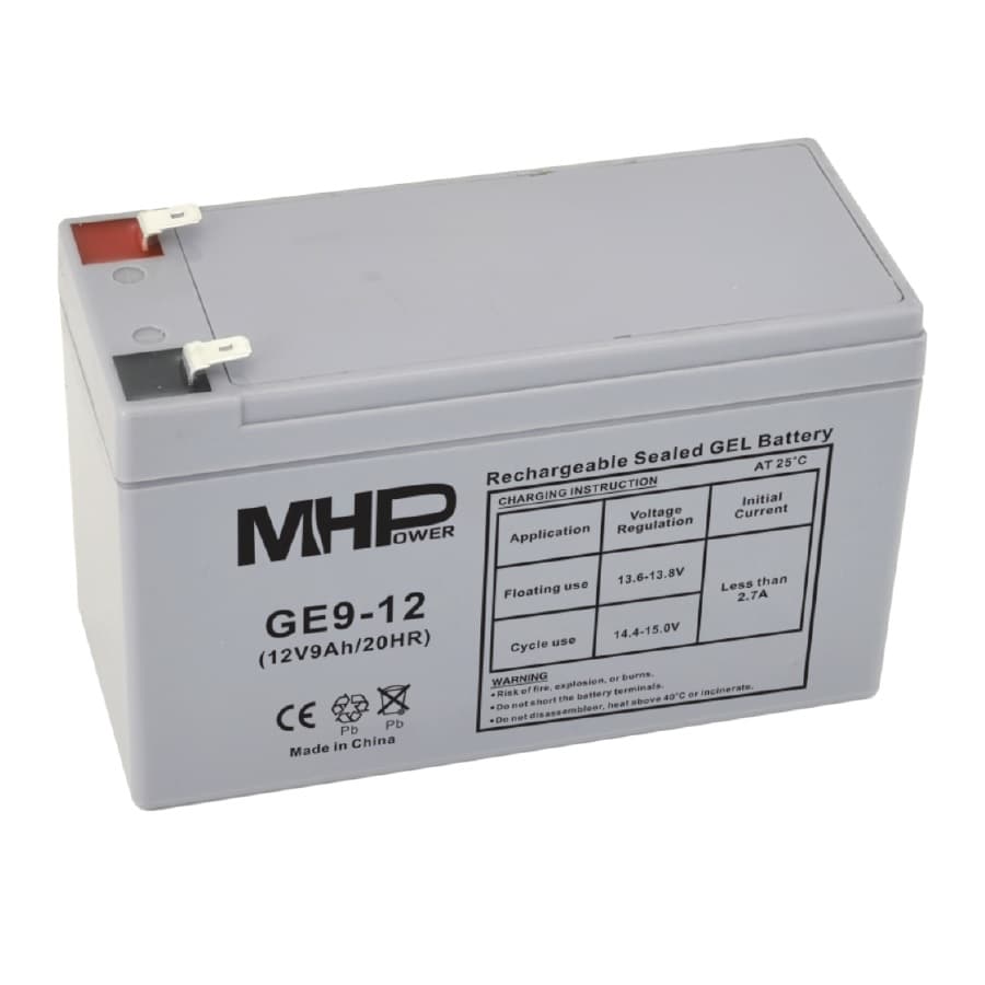 MHPower GE9-12 Gelový akumulátor 12V 9Ah, Faston F2 - 6,3mm, Deep Cycle