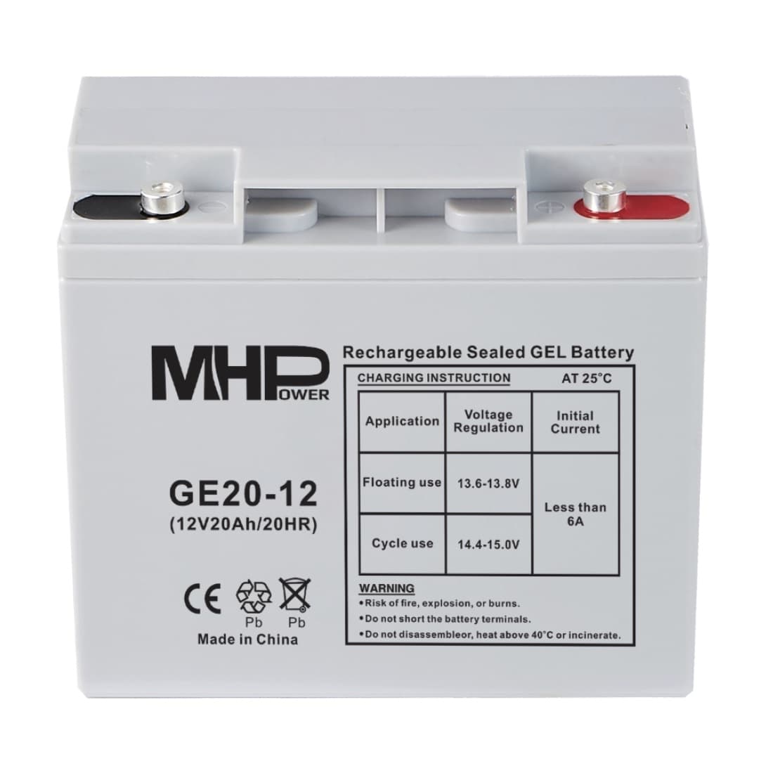 MHPower GE20-12 Gelový akumulátor 12V 20Ah, Terminál T1 - M5, Deep Cycle