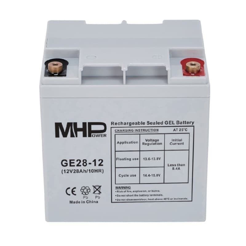 MHPower GE28-12 Gelový akumulátor 12V 28Ah, Terminál T2 - M6, Deep Cycle