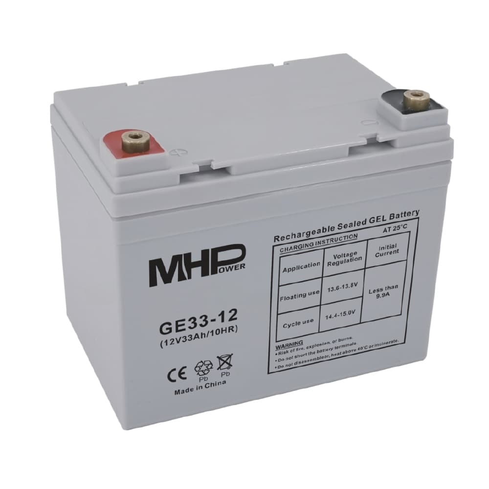 MHPower GE33-12 Gelový akumulátor 12V 33Ah, Terminál T2 - M6, Deep Cycle