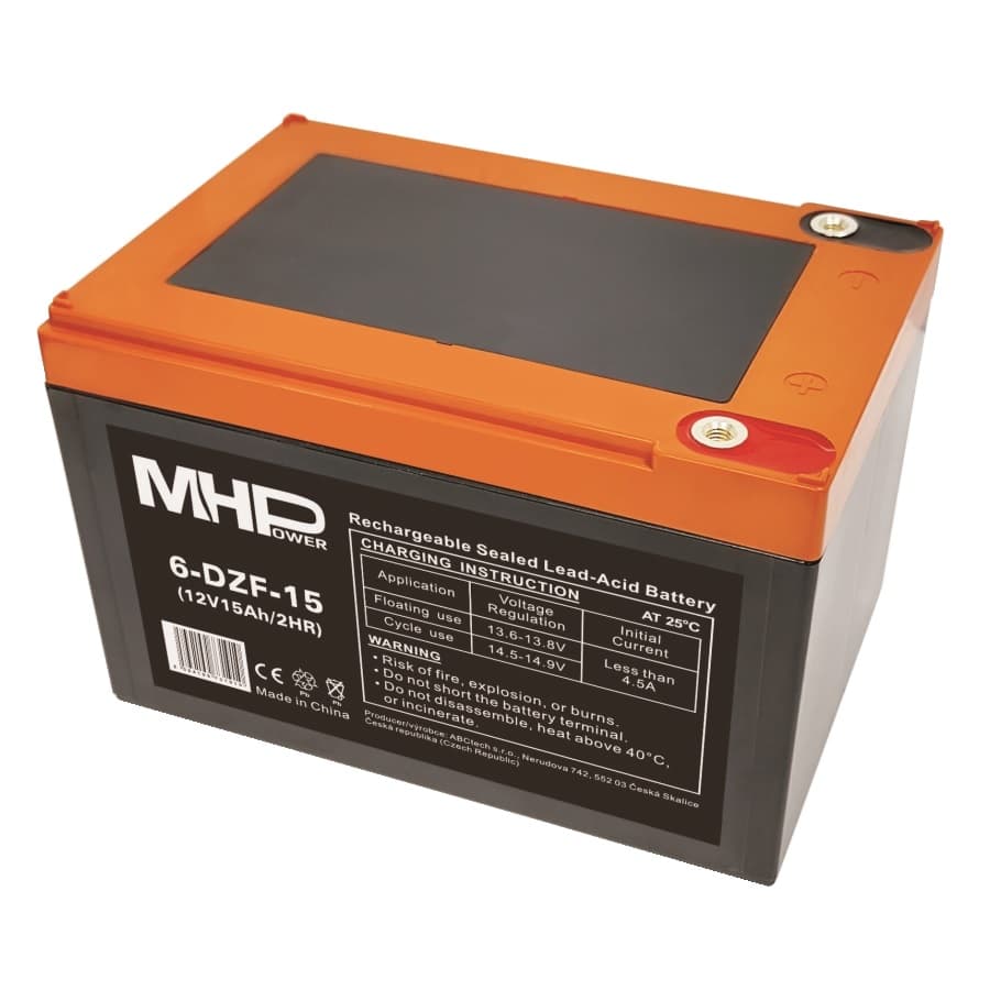 MHPower 6-DZF-15 Trakční gelová baterie 12V 15Ah, Terminál D1 - M5, Deep Cycle