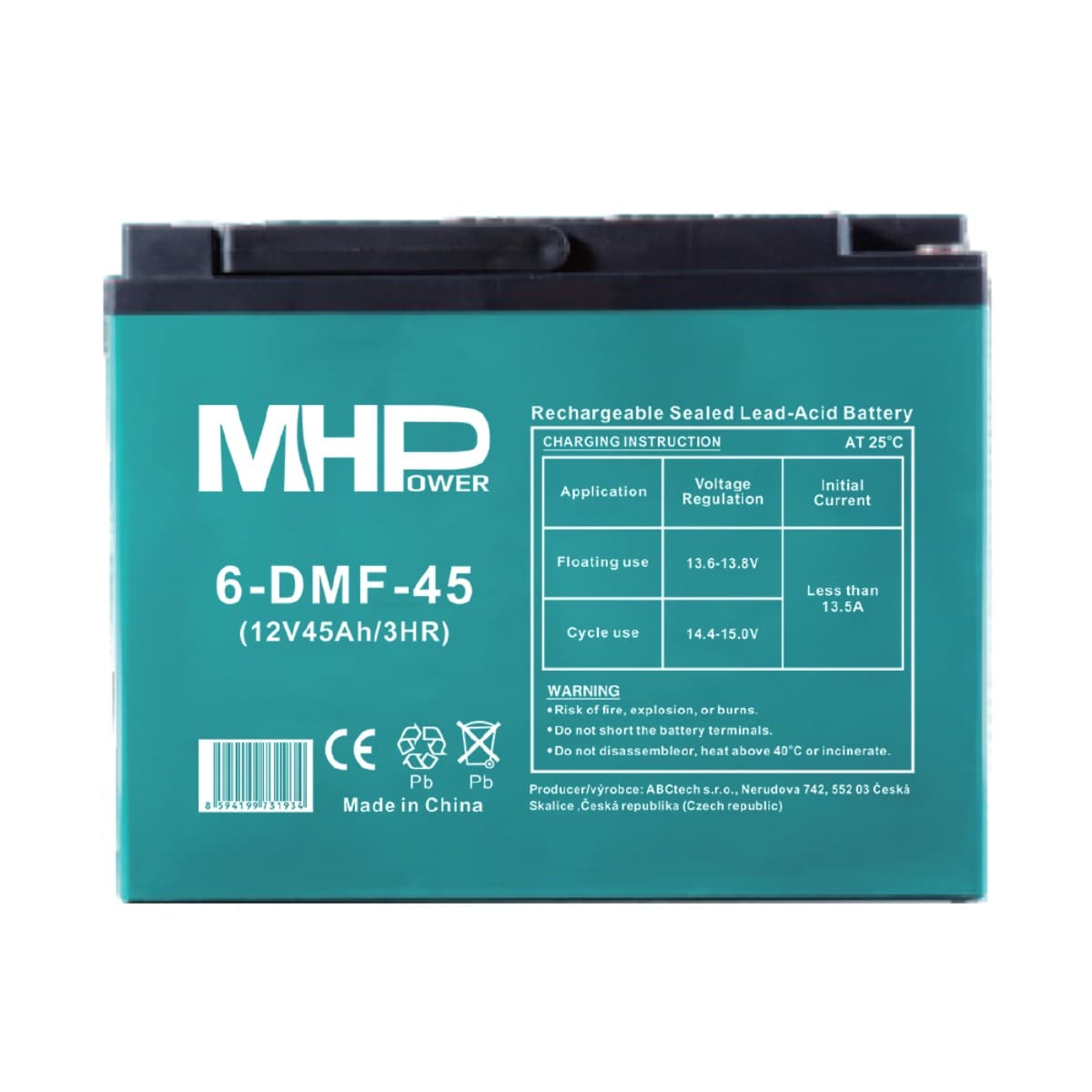 MHPower 6-DMF-45 Trakční gelová baterie 12V 45Ah, Terminál D3 - M6, Deep Cycle