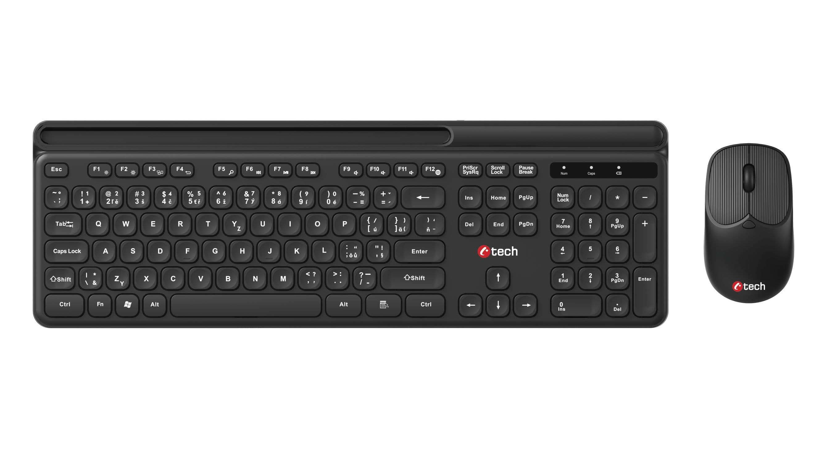 Klávesnice C-TECH Quallis WLKMC-05, bezdrátový combo set s myší, černý, USB, CZ