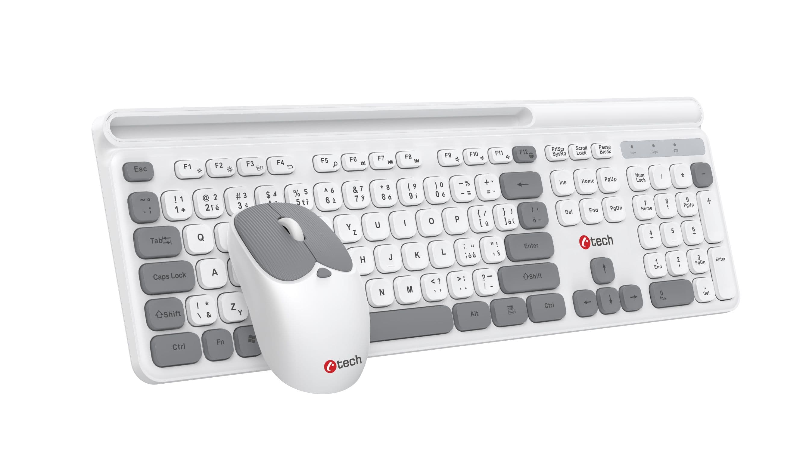 Klávesnice C-TECH Quallis WLKMC-05, bezdrátový combo set s myší, bílá, USB, CZ