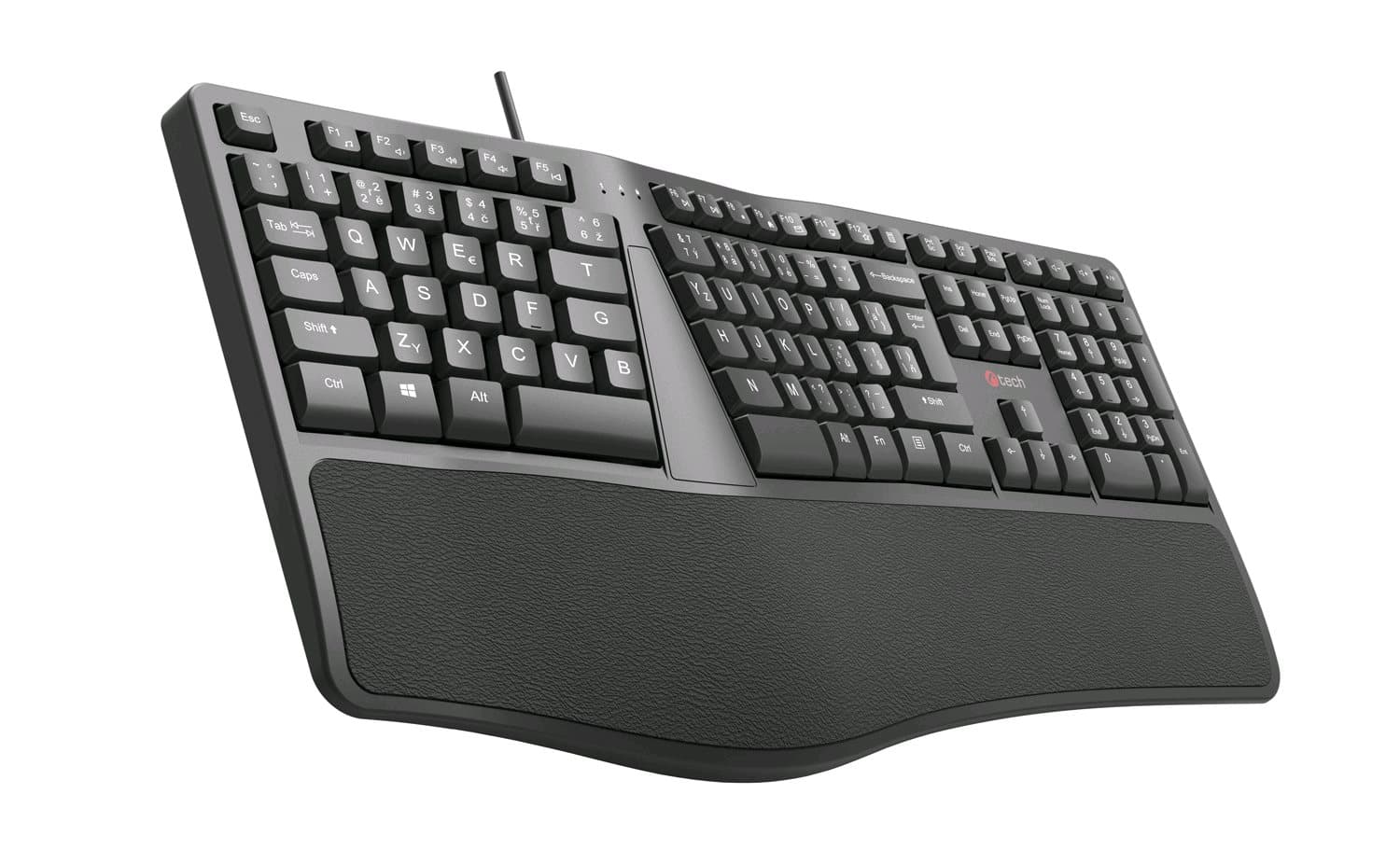 Klávesnice C-TECH KB-113E USB, ERGO,  černá, CZ