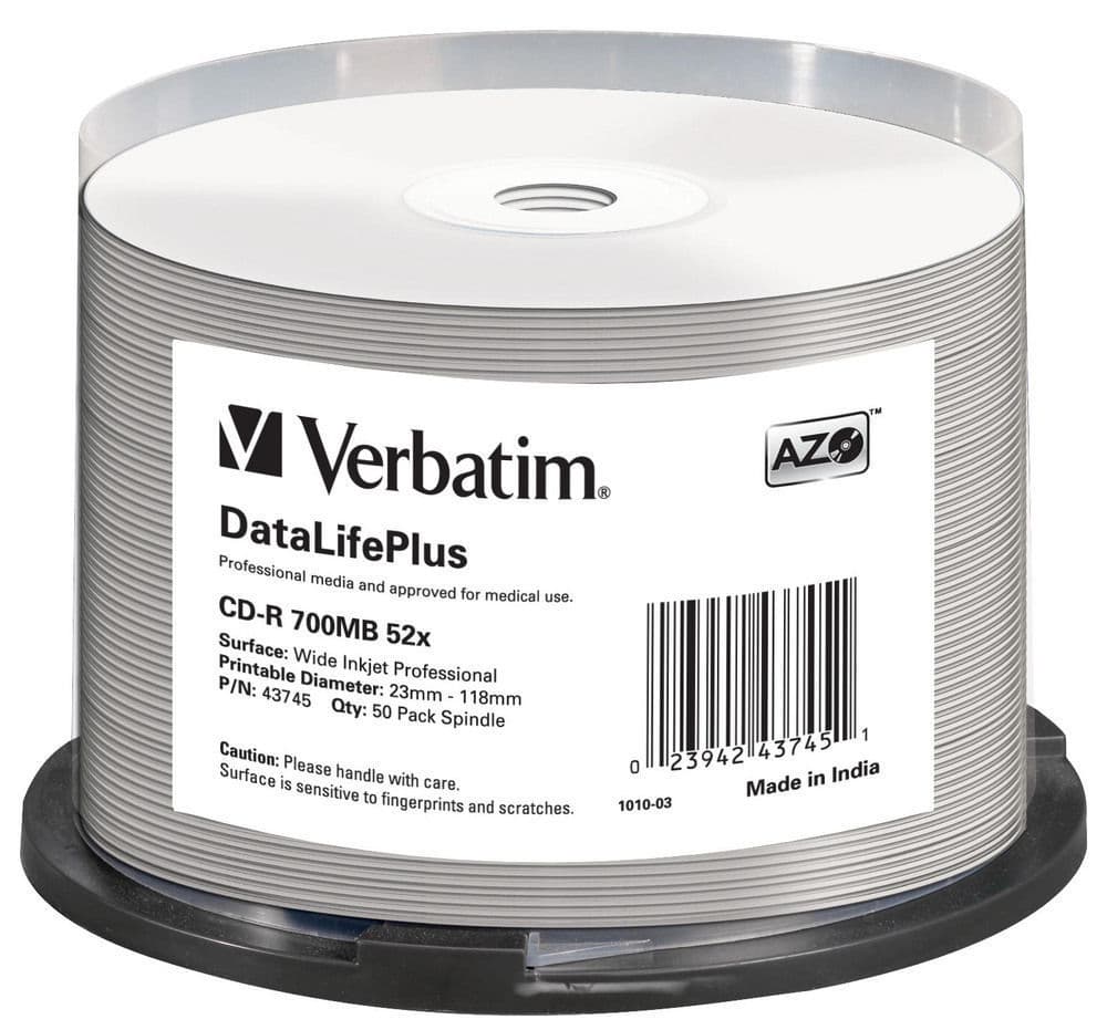 VERBATIM CD-R(50-Pack)Spindle Print 52x 700MB NoID