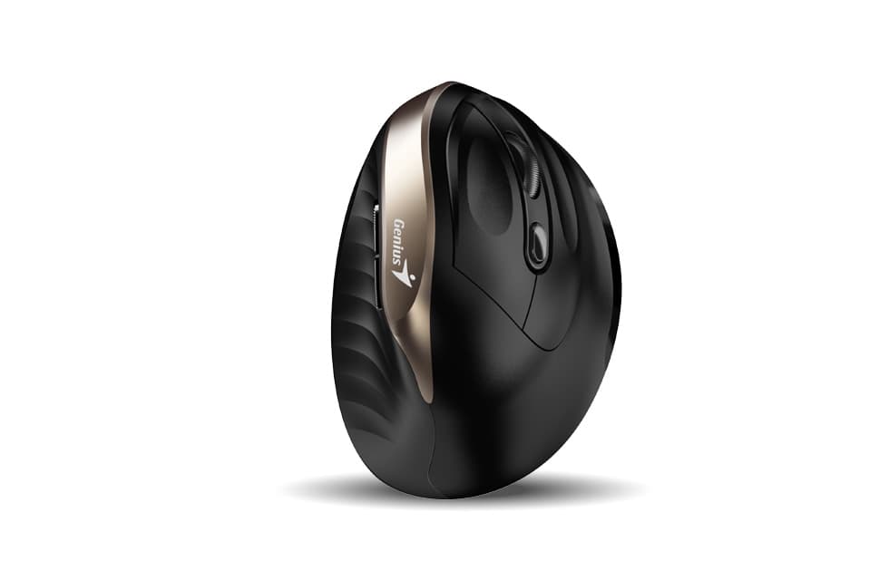 Genius Ergo 8250S Vertikální Optická Pro praváky 1 600 DPI Bezdrátová USB Černá-zlatá
