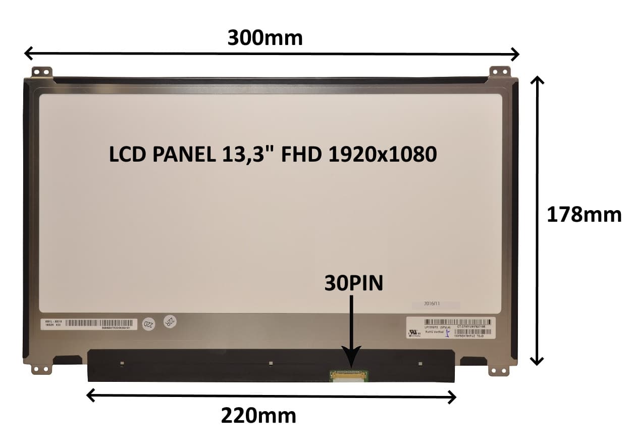 LCD PANEL 13,3" FHD 1920x1080 30PIN MATNÝ ÚCHYTY NAHOŘE A DOLE