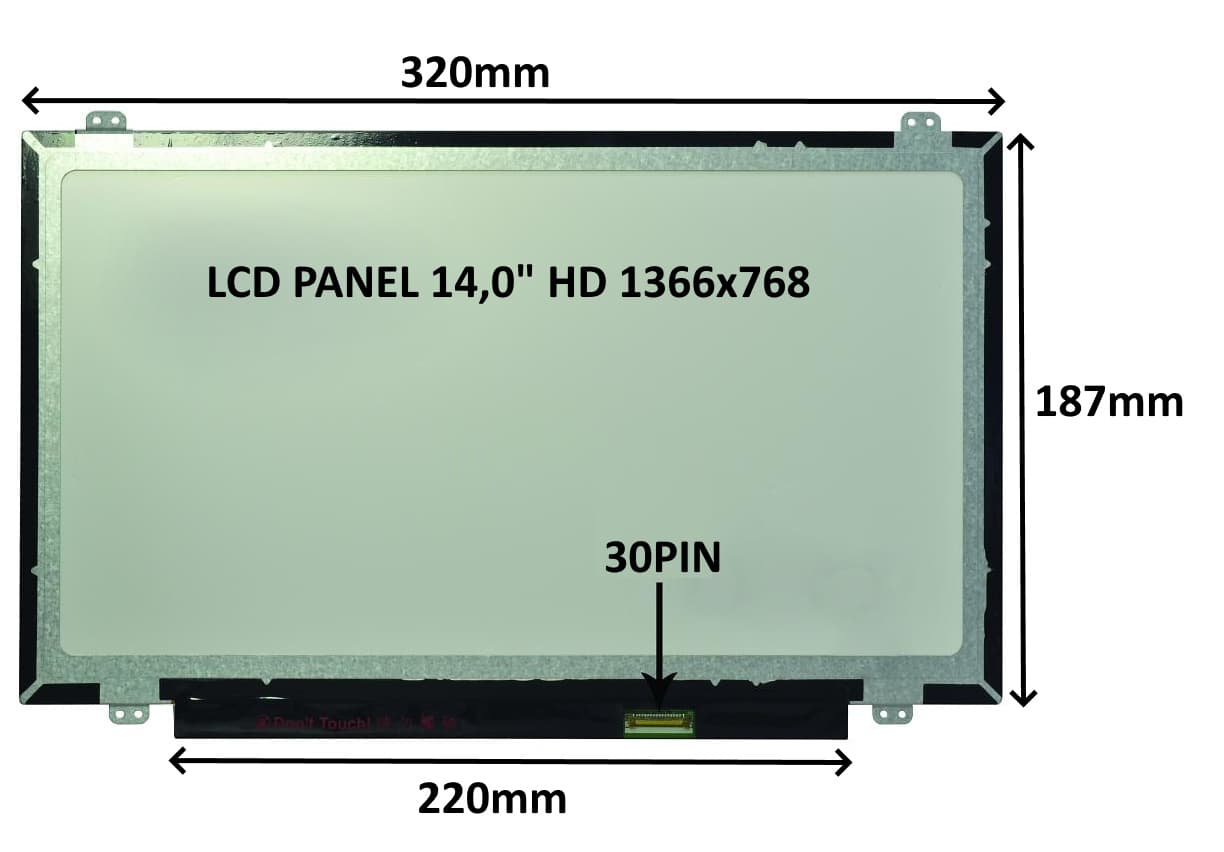 LCD PANEL 14,0" HD 1366x768 30PIN MATNÝ ÚCHYTY NAHOŘE A DOLE