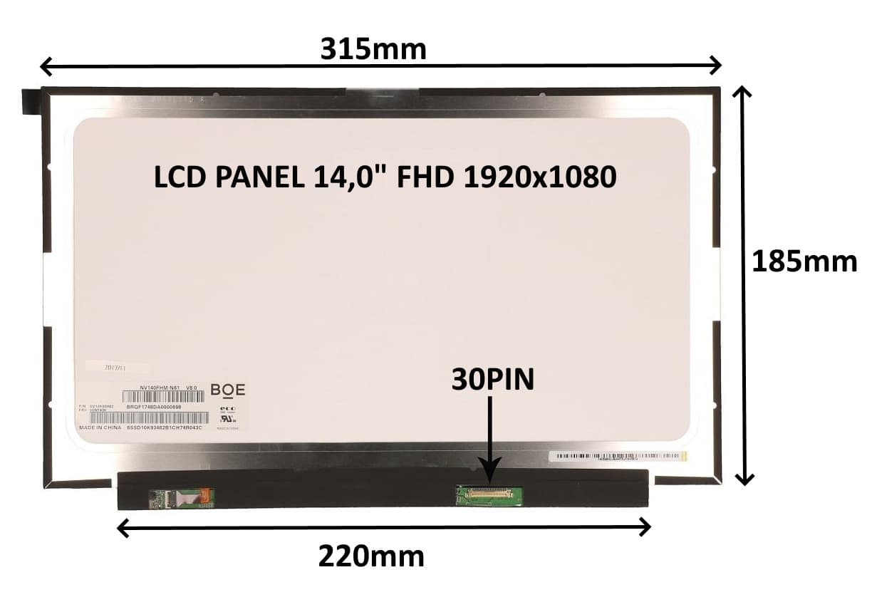 LCD PANEL 14,0" FHD 1920x1080 30PIN MATNÝ IPS BEZ ÚCHYTŮ