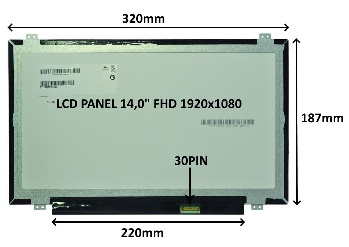 LCD PANEL 14,0" FHD 1920x1080 30PIN MATNÝ IPS ÚCHYTY NAHOŘE A DOLE