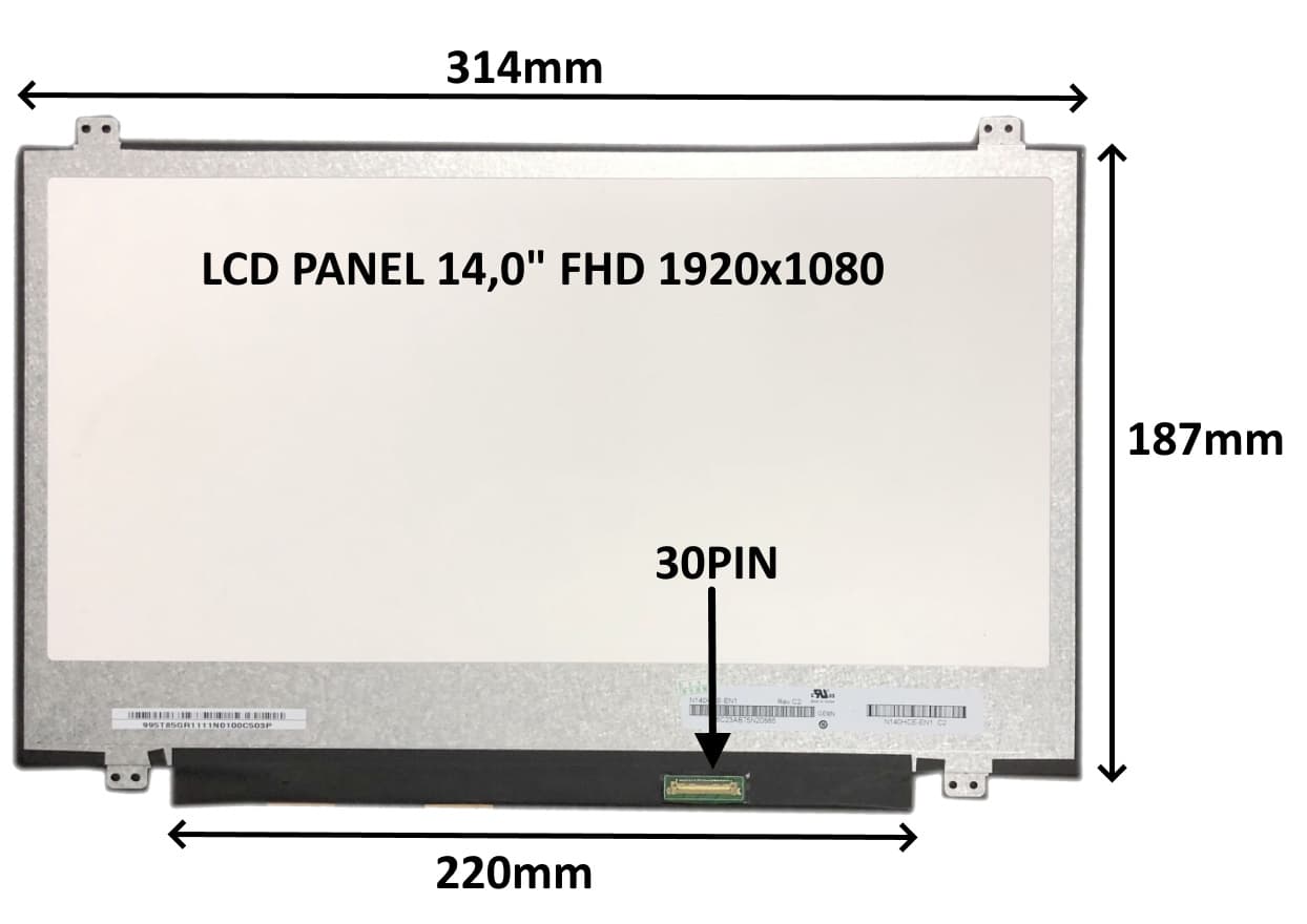LCD PANEL 14,0" FHD 1920x1080 30PIN MATNÝ ÚCHYTY NAHOŘE A DOLE