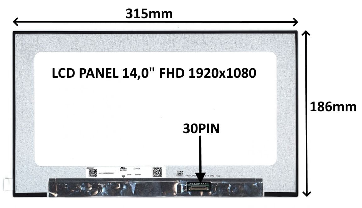 LCD PANEL 14,0" FHD 1920x1080 30PIN MATNÝ IPS BEZ ÚCHYTŮ