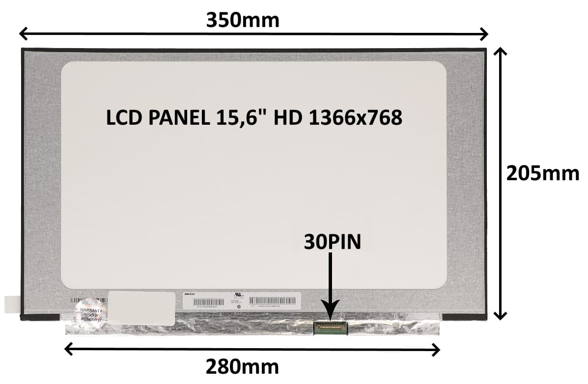 LCD PANEL 15,6" HD 1366x768 30PIN MATNÝ BEZ ÚCHYTŮ