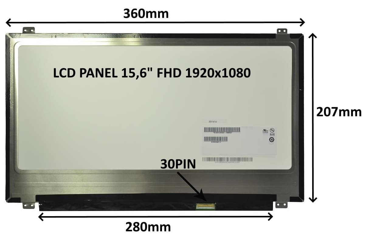 LCD PANEL 15,6" FHD 1920x1080 30PIN LESKLÝ IPS ÚCHYTY NAHOŘE A DOLE