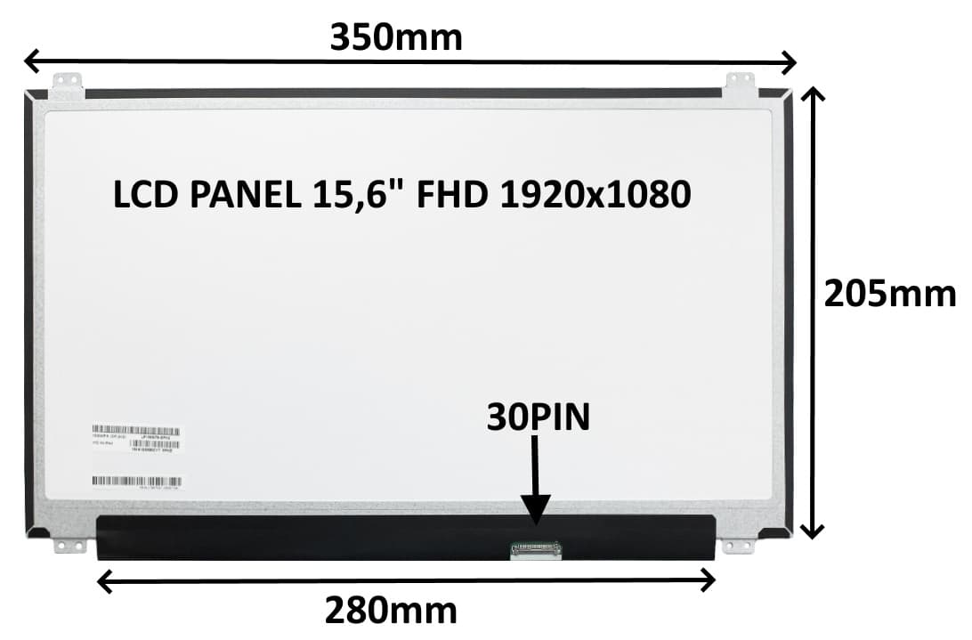 LCD PANEL 15,6" FHD 1920x1080 30PIN MATNÝ IPS ÚCHYTY NAHOŘE A DOLE