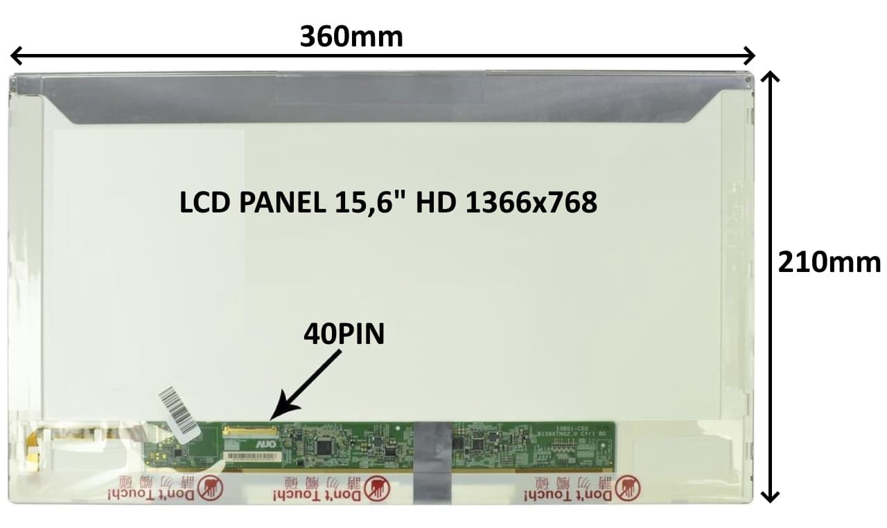 LCD PANEL 15,6" HD 1366x768 40PIN LESKLÝ ŠROUBOVÁNÍ Z BOKŮ
