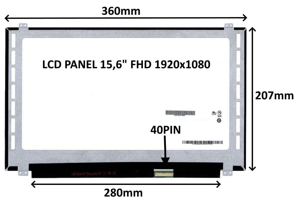 LCD PANEL 15,6" FHD 1920x1080 40PIN MATNÝ ÚCHYTY NAHOŘE A DOLE