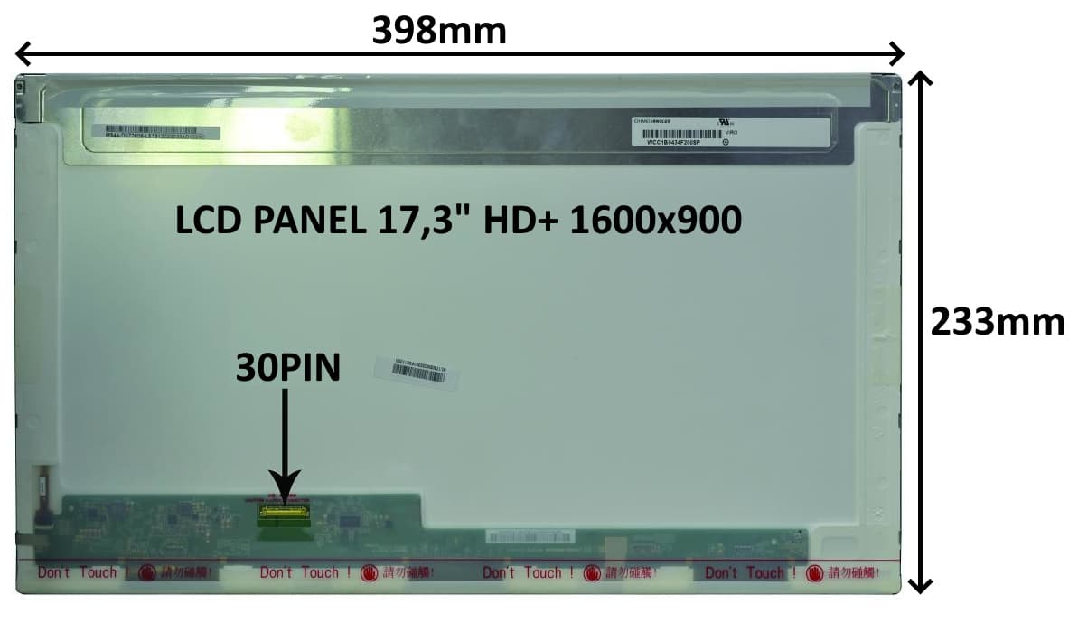 LCD PANEL 17,3" HD+ 1600x900 30PIN LESKLÝ ŠROUBOVÁNÍ Z BOKŮ