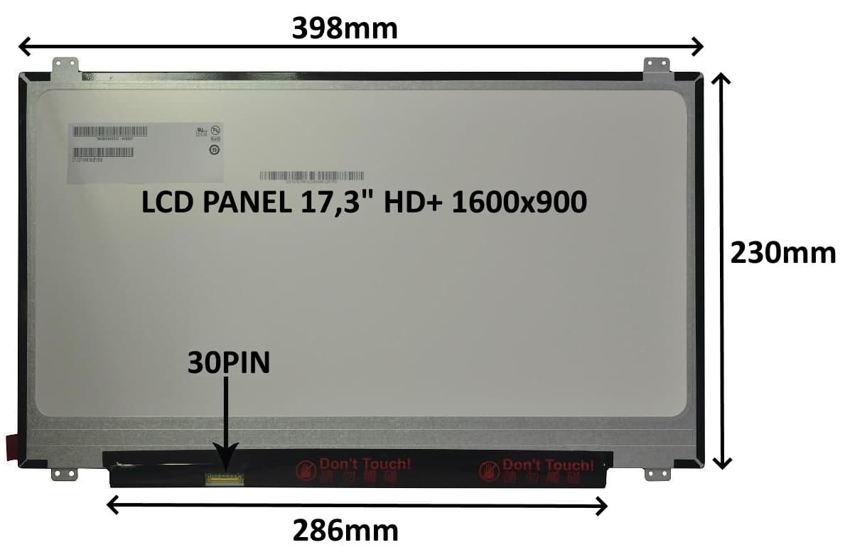 LCD PANEL 17,3" HD+ 1600x900 30PIN MATNÝ ÚCHYTY NAHOŘE A DOLE