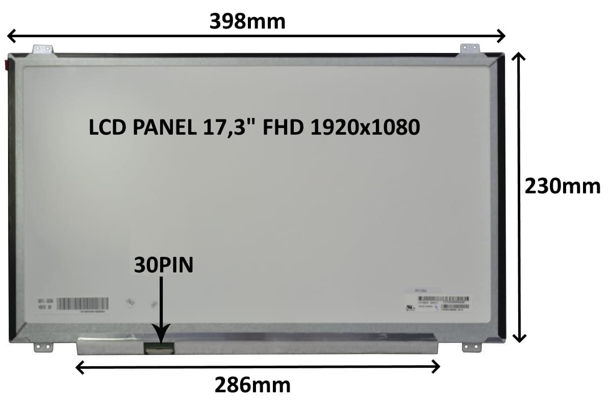 LCD PANEL 17,3" FHD 1920x1080 30PIN MATNÝ IPS ÚCHYTY NAHOŘE A DOLE
