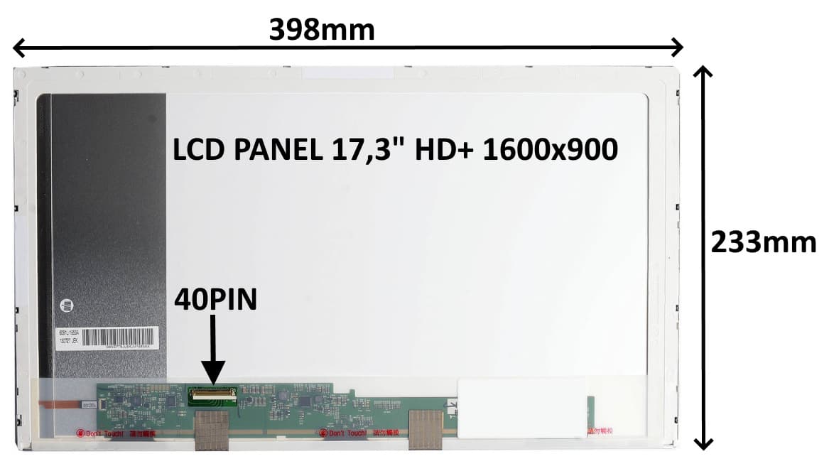 LCD PANEL 17,3" HD+ 1600x900 40PIN MATNÝ ŠROUBOVÁNÍ Z BOKŮ