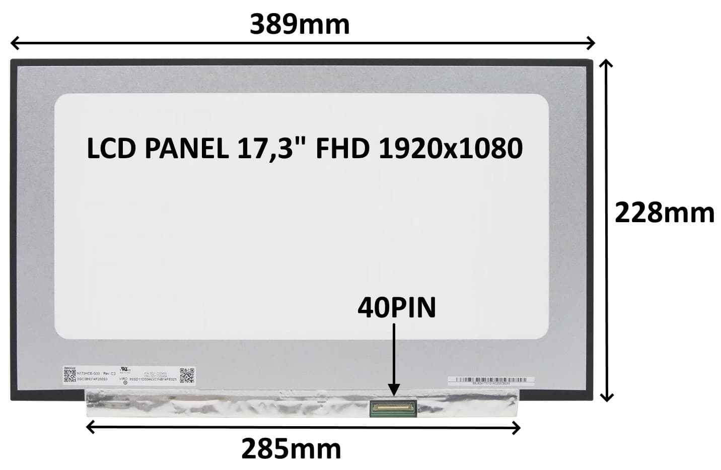LCD PANEL 17,3" FHD 1920x1080 40PIN MATNÝ IPS 144HZ BEZ ÚCHYTŮ