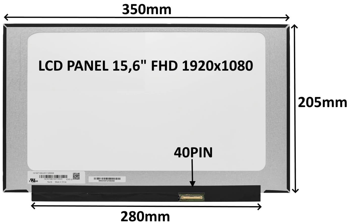 LCD PANEL 15,6" FHD 1920x1080 40PIN MATNÝ IPS 144HZ BEZ ÚCHYTŮ