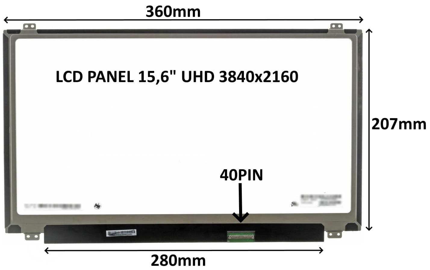LCD PANEL 15,6" UHD 3840x2160 40PIN MATNÝ IPS ÚCHYTY NAHOŘE A DOLE