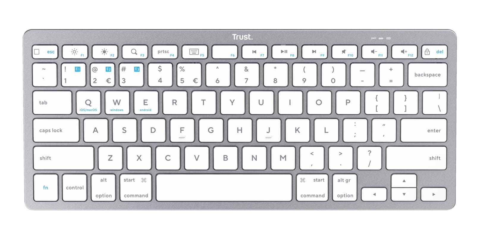 TRUST/Bezdrátová Bluetooth/CZ-SK layout/Stříbrná