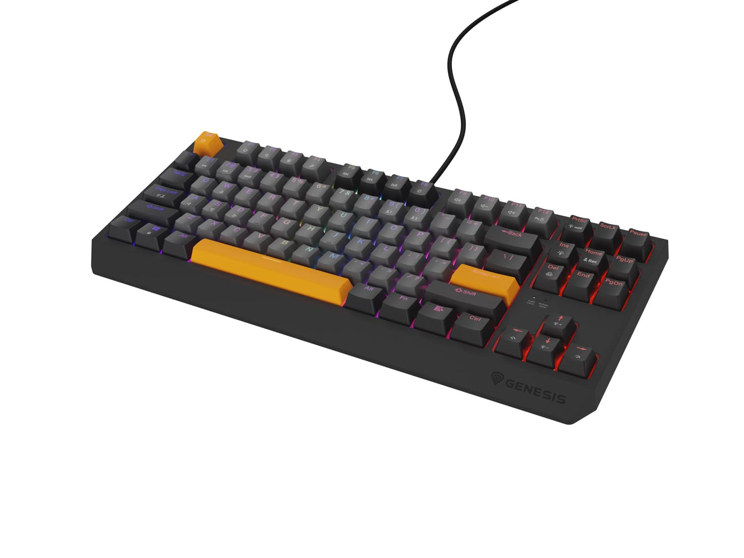 Genesis herní klávesnice THOR 230 TKL RGB Outemu Red Drátová USB US layout Anchor Negative Šedá