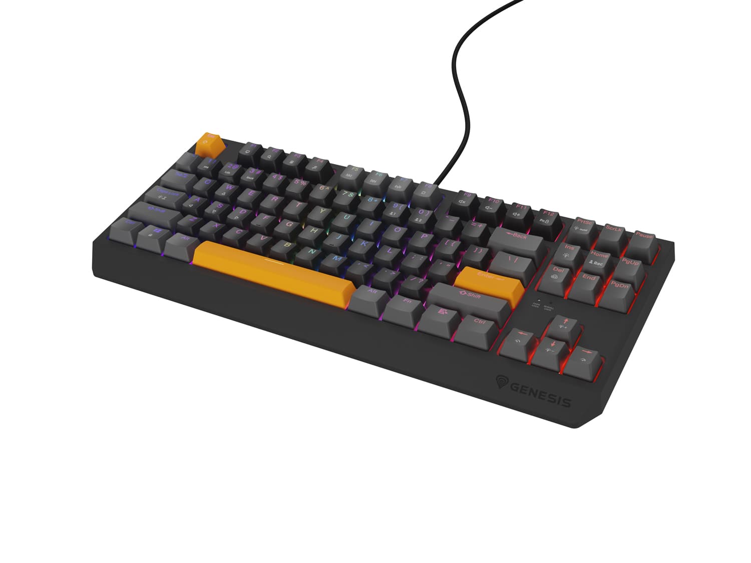 Genesis herní klávesnice THOR 230 TKL RGB Outemu Red Drátová USB US layout Anchor Positive Šedá