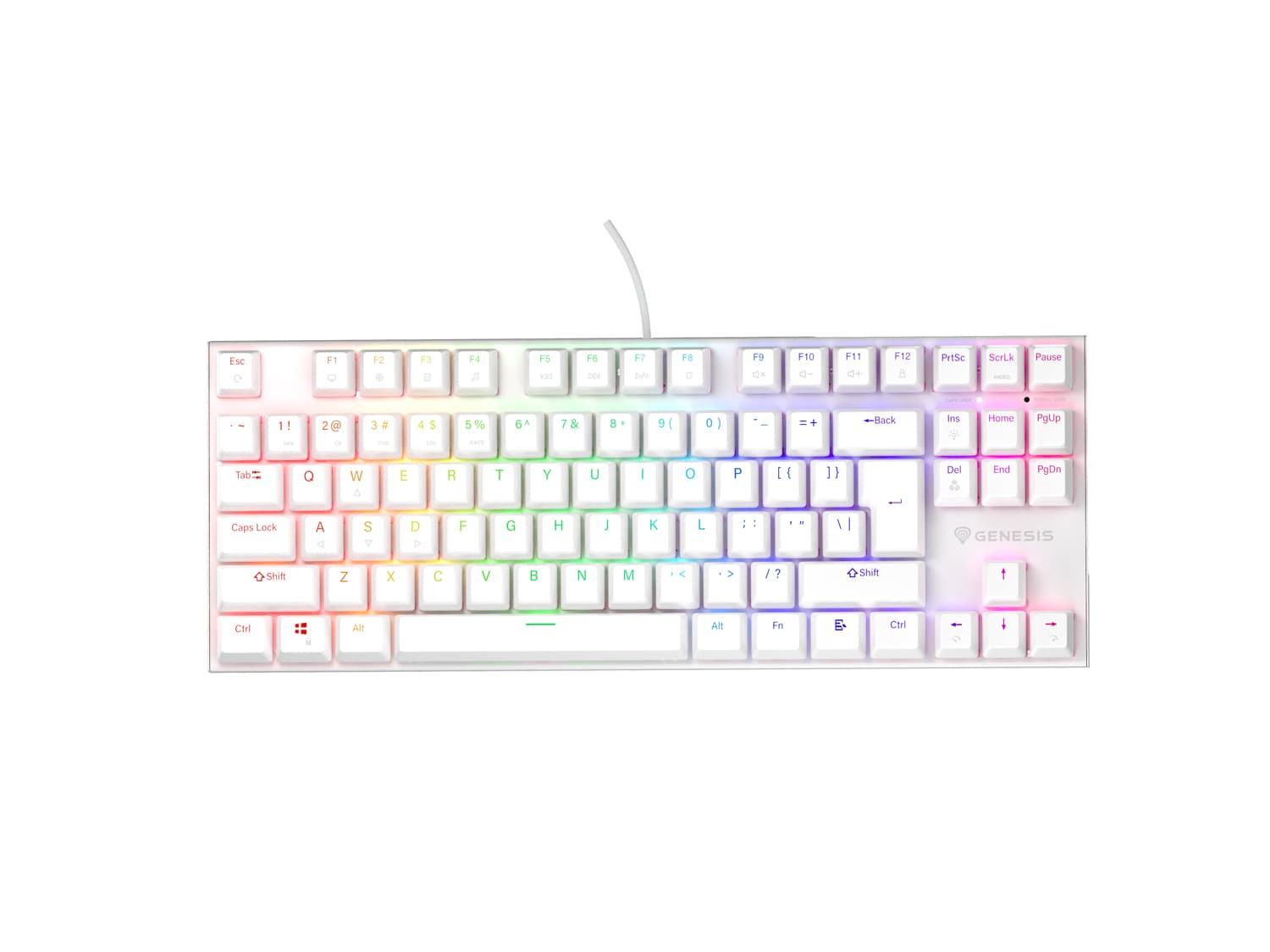 Genesis tichá herní klávesnice THOR 303 TKL RGB Outemu Peach Silent Drátová USB US layout Bílá