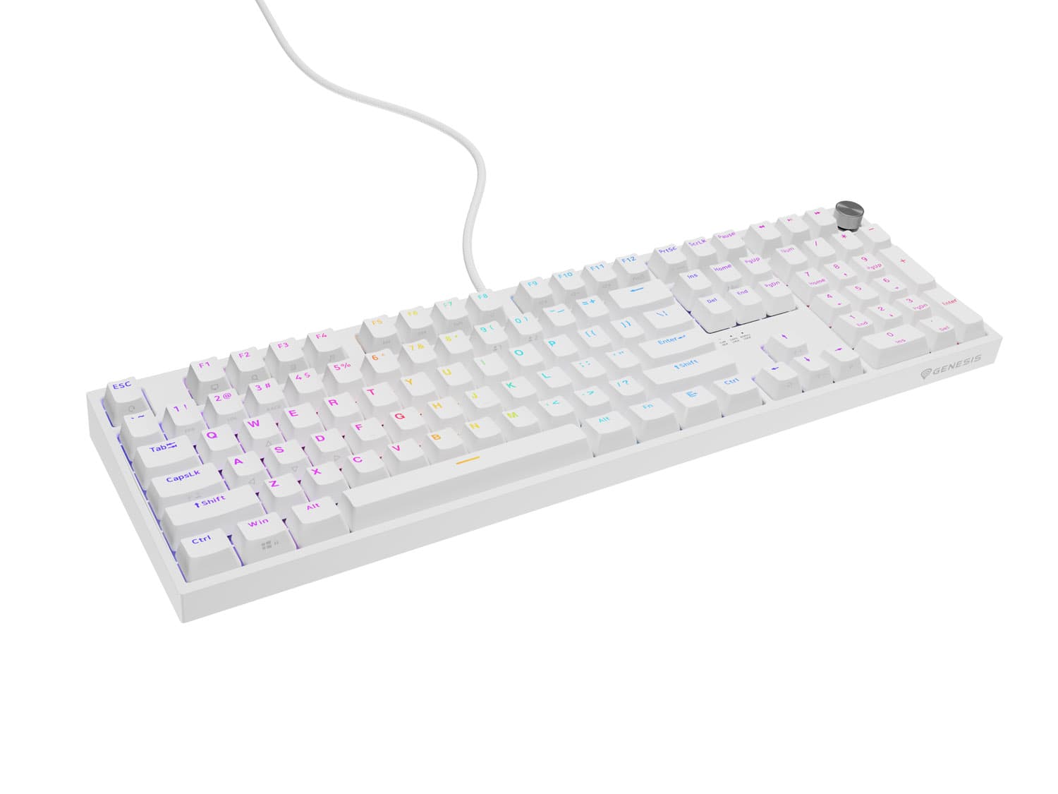 Herní mechanická klávesnice Genesis THOR 404 RGB Gateron Yellow Pro Drátové USB-A US layout Bílá