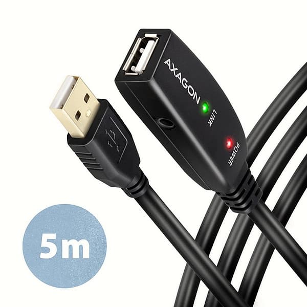 AXAGON ADR-205, USB 2.0 A-M -> A-F aktivní prodlužovací repeater kabel, 5m
