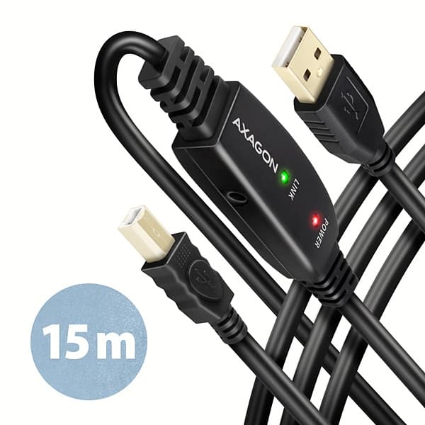 AXAGON ADR-215B, USB 2.0 A-M -> B-M aktivní propojovací repeater kabel, 15m