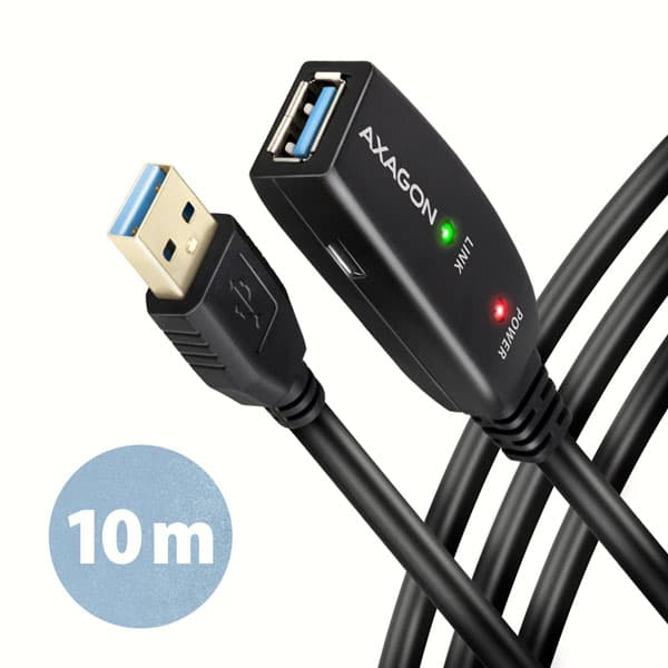 AXAGON ADR-310, USB 3.2 Gen 1 A-M -> A-F aktivní prodlužovací repeater kabel, 10m