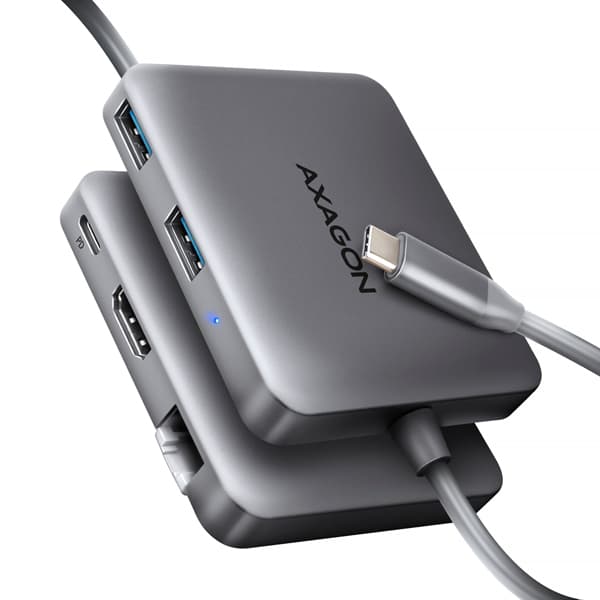 AXAGON HMC-5HL, USB 5Gbps hub, 2x USB-A, HDMI 4k 60Hz, RJ-45 GLAN, PD 100W, kabel USB-C 20cm