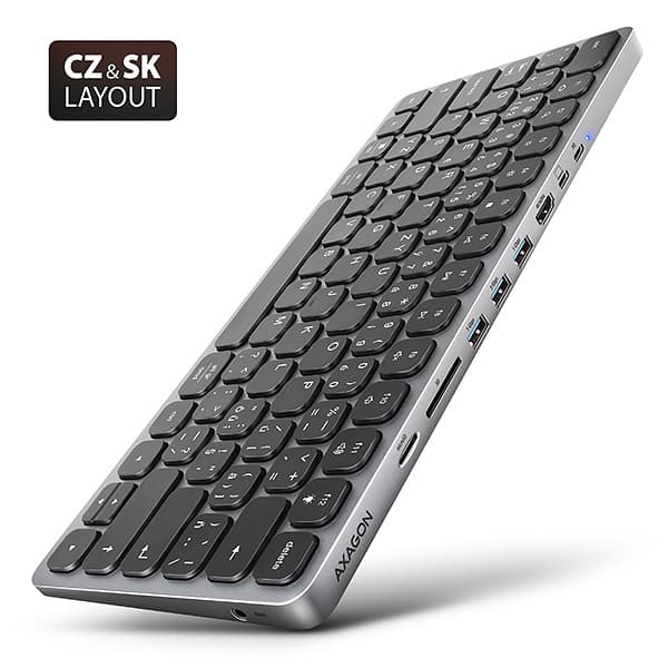 AXAGON HMC-KB-CS, USB 5Gbps hub s CZ SK klávesnicí, HDMI 4K 60Hz, 3x USB-A, SD mSD, audio, PD 100W